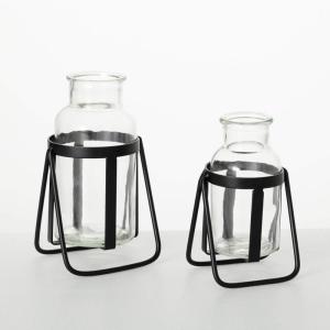 imageSullivans Glass Bottle Vase in Metal Frame Set of 2 Vases for Decor Modern Home Decor Vases for Centerpieces Mantle Tabletop Accent Table Vases Living Room Bedroom Kitchen Entryway DecorSet of 2