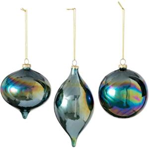 imageSullivans Iridescent Blue Green Bulb Ornaments  Set of 3  Luminous Green Glass Ornaments for Holiday Decor  Shiny Ball Onion and Drop Christmas Ornaments