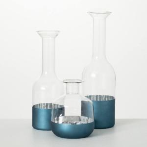 imageSullivans Metallic Blue Glass Bottle Set Home Dcor Accents Living Room Dcor and Accessories Table and Mantle Decorations