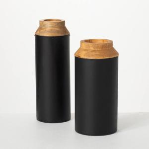 imageSullivans Modern Wood and Metal Vase Set of 2 Trendy Home Decor Boho Vases for Centerpieces Entryway Bookshelf Mantel Shelf DcorBlack and Brown