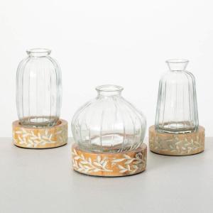 imageSullivans Multicolored Glass Vase with Base Set of 3 Vases for Decor Modern Home Decor Vases for Centerpieces Mantle Tabletop Accent Table Vases Living Room Bedroom Kitchen Entryway Decor