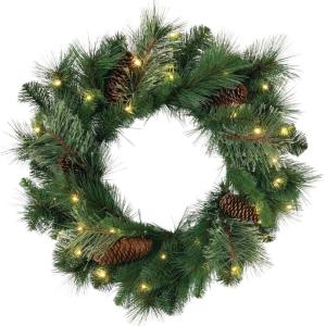 imageSullivans Prelit 24quot Christmas Wreath Christmas Decor Flocked Christmas Door Wreath with Lights Lighted Pine Christmas Wreath Christmas Decorations Pinecones Gold Accents and Battery TimerTraditional