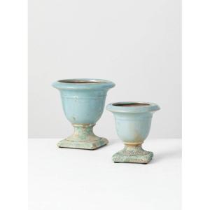 imageSullivans Ceramic Urns Blue Distressed Planter Urns  Set 2 CM2891