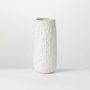 imageSullivans Ceramic White Embossed Vase Glossy White for Modern Country Home or Office Decor 115quot Tall CM2837