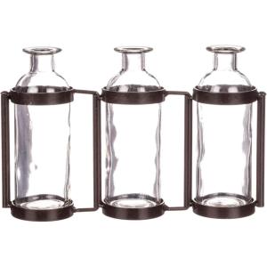 imageSullivans Glass Vase Set 155 x 65 Inches Hinged Metal Holder Clear Set of 5 G6412Set of 3