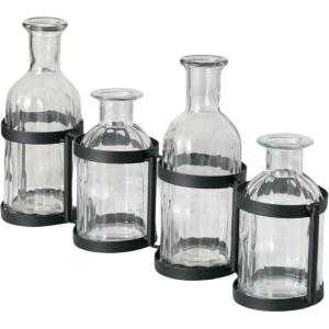 imageSullivans Glass Vase Set 155 x 65 Inches Hinged Metal Holder Clear Set of 5 G6412Set of 4
