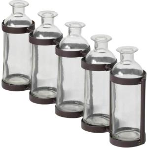 imageSullivans Glass Vase Set 155 x 65 Inches Hinged Metal Holder Clear Set of 5 G6412Set of 5