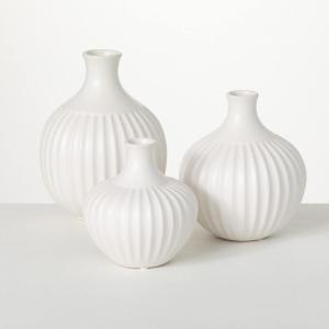 imageSullivans Large Modern White Ribbed Vase Set of 3 Modern Home Decor Tabletop Decor Centerpieces 95quot H 8quot H 65quot H