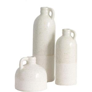 imageSullivans Modern Farmhouse Distressed TwoToned White Small Ceramic Jug Set of Three 3 4 75 10 Tall Crackled Finish Faux Floral Jugs Distressed DecorationWhite