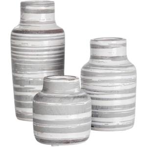 imageSullivans Set of 3 Ceramic Striped Bottle Vase 7quot H 525quot H ampamp 35quot H Gray Vases Vase Set Ceramic Vases Home Decor Accents