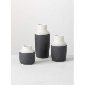 imageSullivans Small Ceramic Vase Set Modern Farmhouse Dcor Set of 3 Vases TwoToned White with Black Bottom CM2944