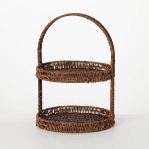 imageSullivans Decorative Tray 2 Tier Serving Tray Dark Brown 2Tiered Woven Tray with Handle Decorations for Home Dcor Kitchen Tabletop Decorations
