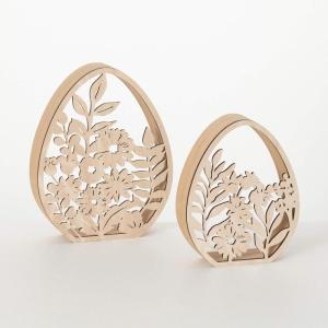 imageSullivans Home Decor Laser Cut Wood Flower Egg Figurines Home Dcor Set of 2 Spring Easter Egg Tabletop Dcor Coffee Table Dcor Rustic Farmouse Bookshelf Metal Shelf Mantel Fireplace Decorations