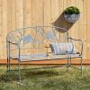 imageSullivans Gray Cardinal Metal Backrest Garden Bench 2Person Patio Park Bench Slated Seat Perfect for Patio Porch or Garden Decor