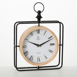imageSullivans Contemporary Wood ampamp Metal Framed Desk Clock Black Cage Design with Wood Details Perfect for Modern Workspaces Bookshelf Decor in Home or Office