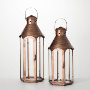 imageSullivans Copper Metal Hanging Glass Lanterns Set of 2 Patio Decor for Garden Yard Backyard Porch Pathway Tree Lighting CoolWarm Light