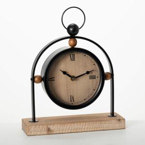 imageSullivans Floating Black Metal Sphere Clock on Wooden Block Desk Clock Perfect for Modern Workspaces Bookshelf Decor in Home or Office