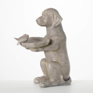 imageSullivans Grey Resin Sitting Dog Bird Feeder Bath Statue Birdwatching Decoration for Outdoor Birdwatching Perfect for Garden Yard Deck and Patio