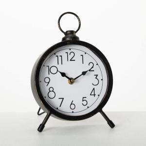 imageSullivans Vintage Metal Desk Clock with Dark Washed Wood Accents and OldStyle Handle Perfect for Bookshelf Decor in Home or Office