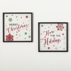 imageSullivans Red and Green Framed Snowflake Festive Merry Christmas and Home for the Holidays Canvas Wall Art 20quot x 20quot Modern Artwork Decoration Perfect for Office Wall Art Decor for the Holidays
