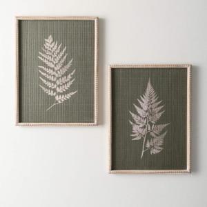 imageSullivans Wall Dcor Wall Art Fern Set of 2 165quot Whitewashed Design on Green Fabric Fern Frond Wood Frame Textured Artwork Rustic Farmhouse Decorations Hanging Art for Bedroom Office Home