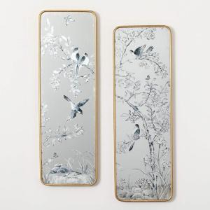 imageSullivans Wall Decor Wall Art Bird ampamp Flower Set of 2 39quot Bird Pattern Mirrored Gold Framed Hanging Wall Art Metal Mirror Decorations Hanging Art for Bedroom Office Home Dcor