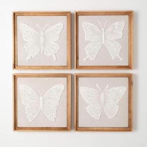 imageSullivans Wall Decor Wall Art Butterfly Set of 4 16quot Butterflies Embossed Metal with Painted Detail Wood Shadow Box Frame Rustic Farmhouse Decorations Hanging Art for Bedroom Office Home Dcor