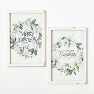 imageSullivans White and Green Poinsettia Wood Framed Printed Wall Art 16quot x 24quot Set of 2 Rustic Vintage Farmhouse Artwork Decoration Perfect for Office Living and Dining Rooms Wall Art Decor for the Holidays