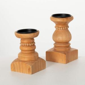 imageSullivans Candle Holder Candle Holder Set of 2 825quot Natural Bead Carved Wood Pillar Candle Dcor Rustic Farmhouse Home Dcor Office Dcor Indoor Fireplace Shelf Tabletop Mantle Decoration