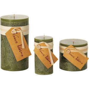 imageSullivans Vance Kitira Set of 3 Pillar Candles CleanBurning EnvironmentalFriendly Scentless RealWax Candles Home Dcor Hosting DcorDark Green