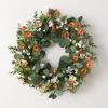 imageSullivans Spring Wreaths for Front Door Eucalyptus ampamp Flower Wreath 23quot Green White ampamp Orange Floral Round Spring Wreath Indoor Outdoor Decorations for Fireplace Cabinet Mantle Home Dcor