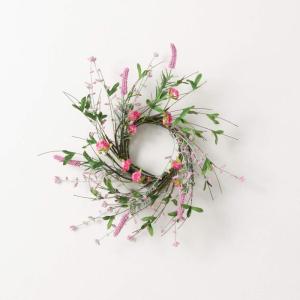 imageSullivans Candle Ring Artificial Spring Blossom Mini Wreath 45quot Pink Green Flower Wreath for Indoor for Candle Holder Pillar Candle Dcor for Home Office Shelf Fireplace Mantel Table Decorations
