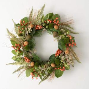 imageSullivans Spring Wreaths for Front Door Foraged Berry Pod Wreath 24quot Artificial Green Brown Orange Mixed Leaf Round Wreaths Indoor Outdoor Decorations for Fireplace Cabinet Mantle Home Dcor