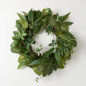 imageSullivans Spring Wreaths for Front Door Mixed Leaf Wreath 24quot Artificial Green Mixed Tropical Greenery Leaf Round Spring Wreath Indoor Outdoor Decorations for Fireplace Cabinet Mantle Home Dcor