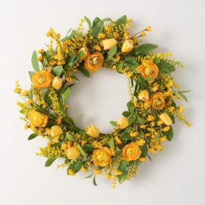 imageSullivans Spring Wreaths for Front Door Ranunculus Flower Wreath 24quot Artificial Yellow Orange Bloom Floral Round Spring Wreath Indoor Outdoor Decorations for Cabinet Fireplace Mantle Home Dcor