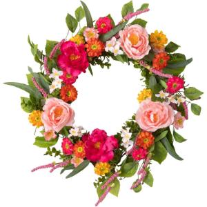 imageSullivans 21 Inch Dahlia Mix Wreath Spring and Summer Artificial Wreath Everyday Wreath Front Door Wreaths Indoor ampamp Outdoor Wreaths Door Entryway Porch DcorPink Floral