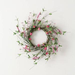 imageSullivans Candle Ring Artificial Spring Blossom Mini Wreath 65quot Pink Green Flower Wreath for Indoor for Candle Holder Pillar Candle Dcor for Home Office Shelf Fireplace Mantel Table Decorations
