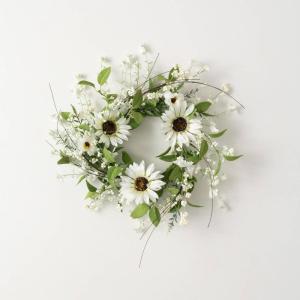 imageSullivans Candle Ring Artificial Sunflower ampamp Wispy Berry Mini Wreath 65quot White Flower Wreath for Indoor for Candle Holder Pillar Candle Dcor for Home Office Shelf Mantel Table Decorations