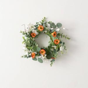 imageSullivans Candle Ring Eucalyptus ampamp Flower Mini Wreath Small 45quot Green Orange Faux Floral Wreath for Indoor Candle Holder Pillar Candle Dcor for Home Office Shelf Fireplace Mantel Table Decorations