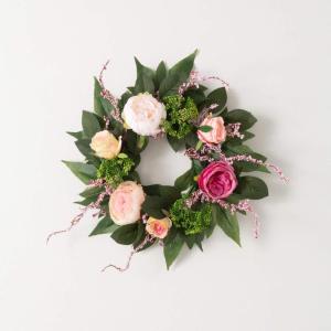 imageSullivans Candle Ring Flower Mini Wreath Small 65quot Pink ampamp White Faux Floral Peonie ampamp Rose Wreath Indoor Candle Holder Pillar Candle Dcor for Home Office Shelf Fireplace Mantel Table Decorations