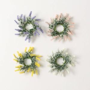 imageSullivans Candle Ring Multicolor Flower ampamp Berry Mini Wreath Set of 4 Small 65quot Pink Purple Yellow ampamp White Wreath for Indoor for Candle Holder Pillar Candle Dcor for Home Shelf Mantel Table