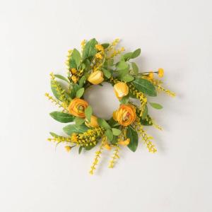 imageSullivans Candle Ring Ranunculus Flower Mini Wreath Small 45quot Orange ampamp Green Flower Wreath for Indoor for Candle Holder Pillar Candle Dcor for Home Office Shelf Fireplace Mantel Table Decorations