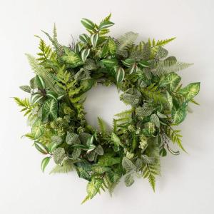 imageSullivans Spring Wreaths for Front Door Mixed Foliage Wreath 24quot Artificial Green Mixed Greenery Leaf Round Spring Wreath Indoor Outdoor Decorations for Fireplace Cabinet Mantle Home Dcor