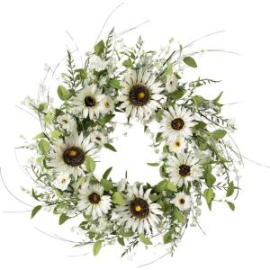 imageSullivans Spring Wreaths for Front Door Sunflower ampamp Wispy Berry Wreath 26quot Artificial Mixed White Sun Flower Floral Spring Wreath Indoor Outdoor Decorations for Fireplace Cabinet Mantle Home Dcor