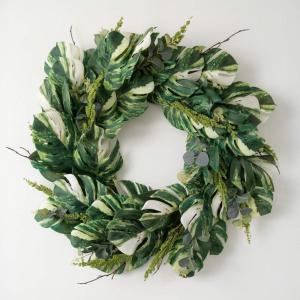 imageSullivans Spring Wreaths for Front Door Variegated Leaf Wreath 28quot Artificial Green Mixed Tropical Greenery Leaf Round Wreath Indoor Outdoor Decorations for Fireplace Cabinet Mantle Home Dcor