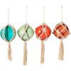 imageSullivans Multicolor Macrame Ball Ornaments  Set of 4  Colorful Macrame Wrapped Glass Ornaments for Holiday Decor  Red Orange Blue Green Ball Christmas Ornaments