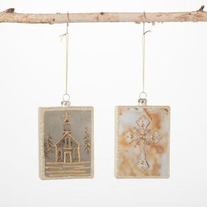 imageSullivans Church Cross Ornament Multicolor 5quot H Glass Set of 2 Christmas Dcor Christmas Tree Dcor Ornament Set Christmas Decorations