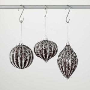 imageSullivans Gold Pine Branch Glass Christmas Ornament Set of 3 Clear with Gold Ornaments Sets for Christmas Tree Hanging Indoor Decor 4quot H 4quot H ampamp 55quot HBlack and Silver