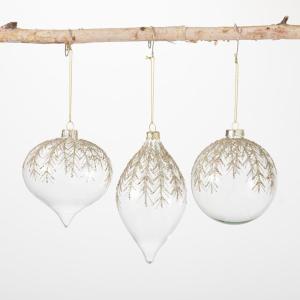 imageSullivans Gold Pine Branch Glass Christmas Ornament Set of 3 Clear with Gold Ornaments Sets for Christmas Tree Hanging Indoor Decor 4quot H 4quot H ampamp 55quot HWhite  Gold Pine Branch