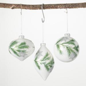imageSullivans Gold Pine Branch Glass Christmas Ornament Set of 3 Clear with Gold Ornaments Sets for Christmas Tree Hanging Indoor Decor 4quot H 4quot H ampamp 55quot HWhite  Green Botanical